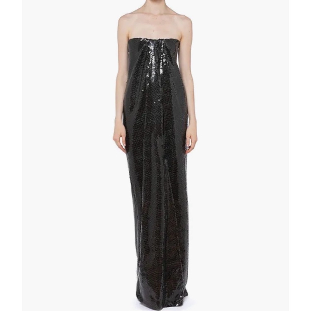 16Arlington Mirai Sz 12 Long Strapless Black Sequin Column Evening Dress Gown